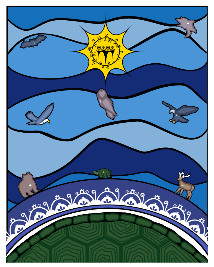 Design depicting animals from the Haudenosaunee lacrosse creation story